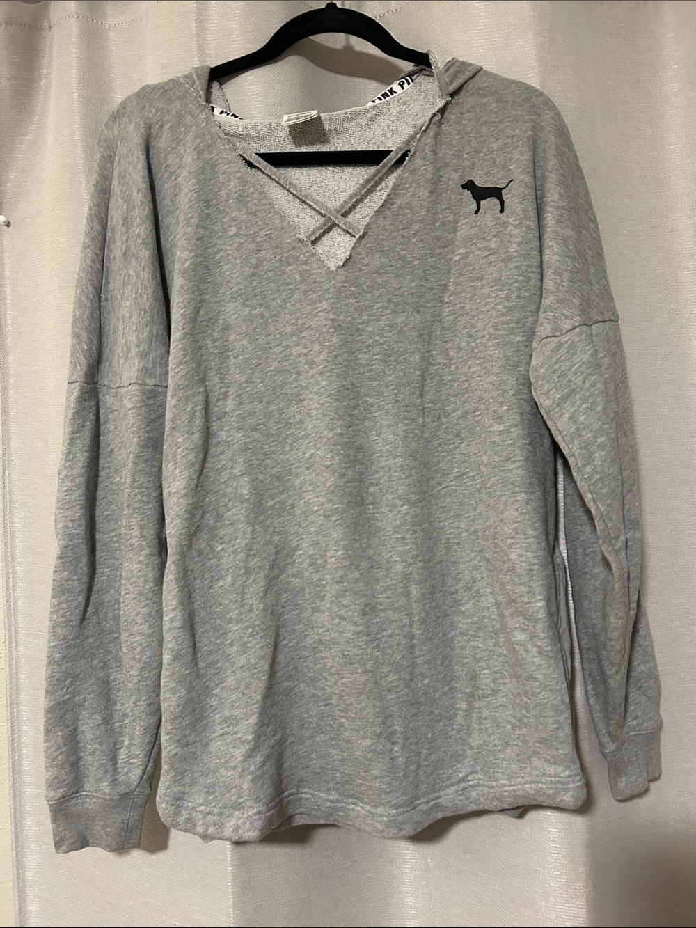 PINK Victoria's Secret Light Gray V‑Neck Pullover Hoodie